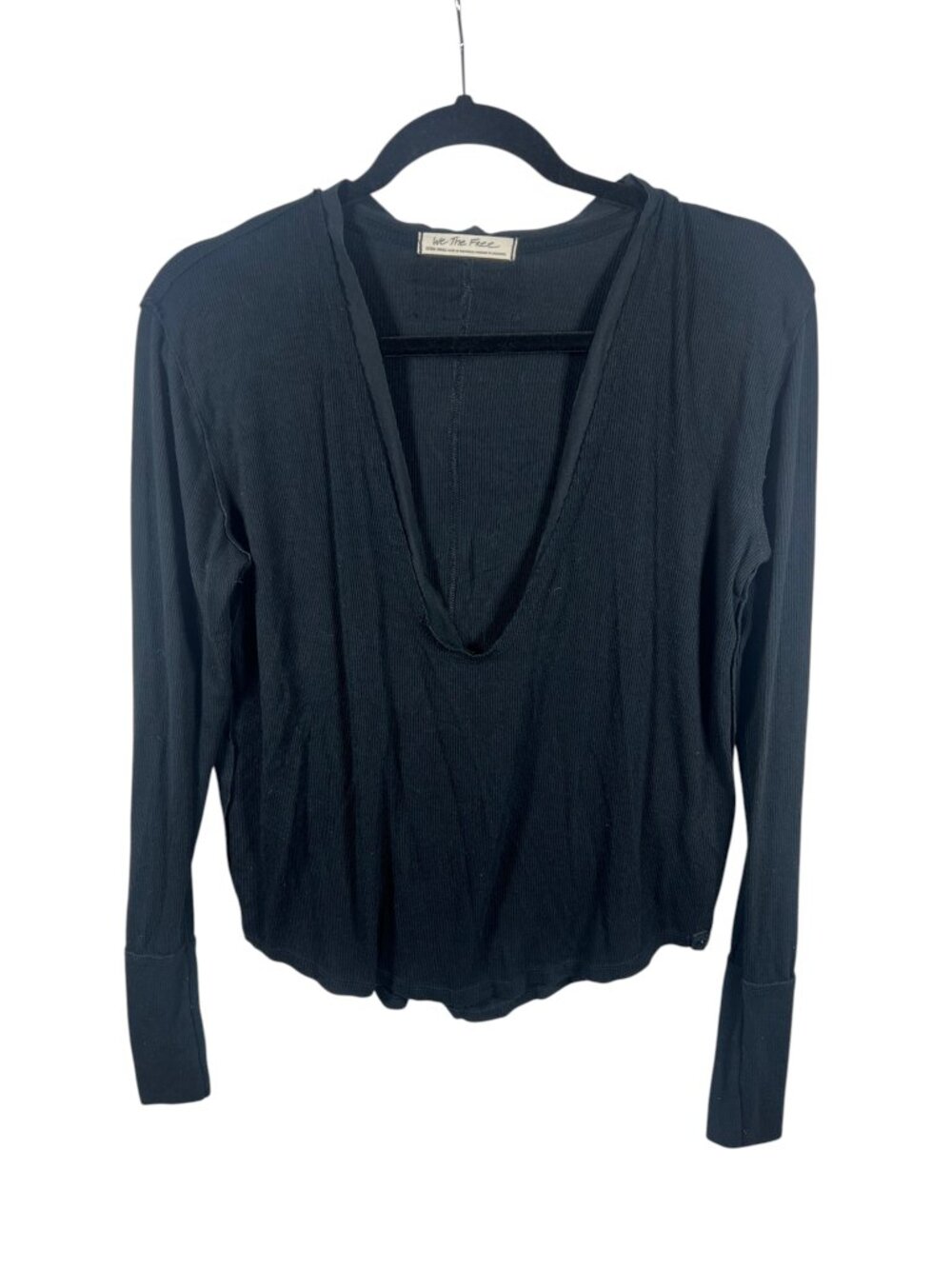We The Free People Top Womens Thermal Oversized XSmall Plunge Neck Ribbed Boho